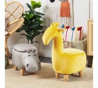 Wyld and Coco Hippo Kids Stool Storage Light Grey Faux Leather Rubberwood Legs Wyld and Coco Grey