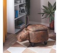 Wyld and Coco Hippo Kids Stool with Storage - Brown Faux Leather Wooden Legs Wyld and Coco Brown