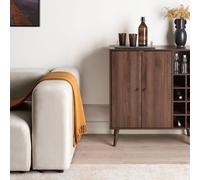 Wyld and Coco Home Sideboard Dark Engineered Wood 2-Door with 8-Bottle Wine Rack in Brown Wyld and Coco Brown