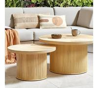 Wyld and Coco Ilios Set of 2 Natural Rattan Round Coffee Tables - Boho Nesting Duo Wyld and Coco Natural