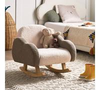 Wyld and Coco Kids Boucle Rocking Chair Beige - Cloud Armrests Solid Rubberwood Legs Wyld and Coco Beige