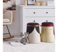 Wyld and Coco Kids Pouffe Beige Faux Linen with Hidden Storage Wyld and Coco Beige