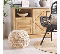 Wyld and Coco Knitted Cotton Pouffe Beige - Chunky Crochet Footstool Wyld and Coco Beige