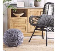 Wyld and Coco Knitted Pouffe - Chunky Crochet Grey Cotton Round Footstool Wyld and Coco Grey