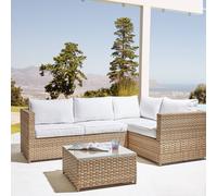 Wyld and Coco Left Hand L Shaped Corner Sofa Set PE Rattan Off-White in White Wyld and Coco White
