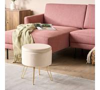 Wyld and Coco Light Beige Velvet Storage Pouffe 42 x 42 x 44 cm with Gold Metal Legs Wyld and Coco Beige 42 x 42 x 44 cm