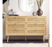 Beliani Light Brown Rattan 6-Drawer Chest With Rattan Fronts, Boho Style