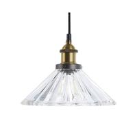 Wyld and Coco Luminalux 1-Light Pendant Lamp - Ribbed Transparent Glass Cone Shade, Brass Finish, 25Cm Dia, 96Cm Drop