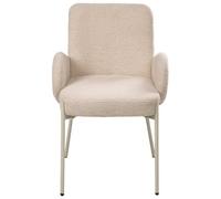 Wyld And Coco Luxeline Dining Chair - Light Beige Boucle Upholstery With Iron Frame, Retro Design, Curved Backrest And Padded Arms