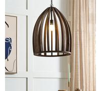 Wyld and Coco Mango Wood Pendant Lamp - Dark Brown Open Cage Handmade Wyld and Coco Brown