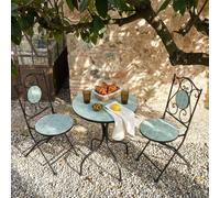 Wyld and Coco Mediterranean Outdoor Bistro Set Black Metal Ceramic Wave Top Wyld and Coco Black