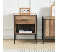 Wyld and Coco Metal Frame Wood Industrial Bedside Table with Drawer for Bedroom in Brown Wyld and Coco Brown