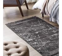 Beliani Modern Glam Area Rug Dark Grey Viscose With Cotton Backing And Fringes 80 X 150 Cm