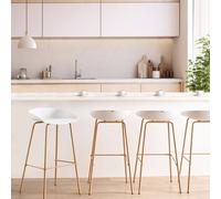 Wyld and Coco Modish Living Set of 4 White Bar Chairs with Wood-Look Iron Frame Wyld and Coco White