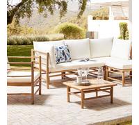 Wyld and Coco Modular Outdoor Corner Sofa Bamboo Off-White Removable Cushions in Brown Wyld and Coco Brown