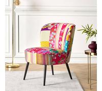 Wyld and Coco Multicolour Patchwork Armless Armchair Modern Metal Legs W60 x D52cm Wyld and Coco Multicolor
