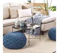 Wyld and Coco Navy Blue Cotton Pouffe 50cm Round Ottoman Macrame Design EPS Filling Wyld and Coco Blue