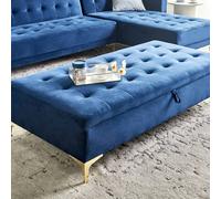 Wyld and Coco Navy Velvet Tufted Storage Ottoman Gold Legs in Blue Wyld and Coco Blue