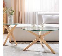 Wyld and Coco Nesting Round Coffee Tables Set 2 Tempered Glass Tops Light in Clear Wyld and Coco Clear