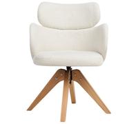 Wyld And Coco Nordic Home Swivel Dining Chair Light Beige Boucle Curved Backrest On Oak Legs