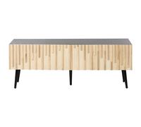 Wyld And Coco Novaframe Tv Stand, Black Melamine-Coated Mdf Frame With Natural Rubberwood Doors And Iron Legs, W120 X D36 X H45Cm