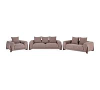 Wyld And Coco Novahome Brown Boucle 6-Seater Sofa Set - Armchair, 2-Seater And 3-Seater With Solid Rubberwood Legs