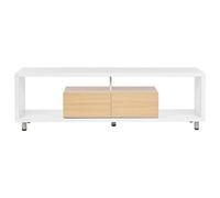 Wyld And Coco Novahome Tv Stand White And Light Brown High Gloss, 2 Drawers, W159 X D39 X H50Cm