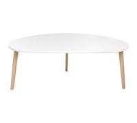 Wyld And Coco Novahome White Laminated Mdf Coffee Table With Pine Legs, Irregular Oversized Shape, W120 X D60 X H45 Cm