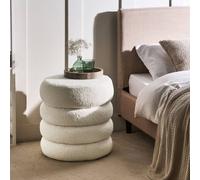 Wyld and Coco Off-White Bouclé Round Pouffe - Versatile Footstool and Extra Seat in White Wyld and Coco White