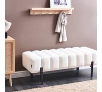 Wyld and Coco Off White Chenille Fabric Bench Slim Metal Legs W125 x D49 x H44cm Wyld and Coco White