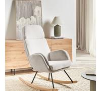 Wyld and Coco Off-White Rocking Chair - Woven Fabric Metal Legs Rubberwood Skates in White Wyld and Coco White
