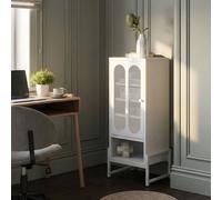 Wyld and Coco One Door White Steel Sideboard Oval Perforated Doors Open Shelf Wyld and Coco White