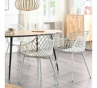 Wyld and Coco Pai Set 2 White Synthetic Dining Chairs Open Net Back Matte Iron Wyld and Coco White