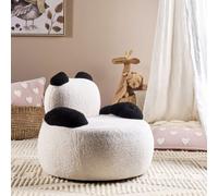 Wyld And Coco Panda-Shaped Kids Armchair White And Black Bouclé With Armrests, Compact Rubberwood Base (W58 X D58 X H53Cm)