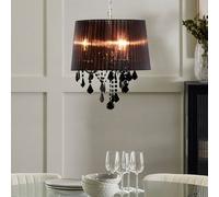 Wyld and Coco Pendant Lamp - 3-Light Black Fabric Shade with Silver Crystal Chains Wyld and Coco Black