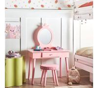 Wyld and Coco Pink Kids Dressing Table with Mirror Stool and 1 Drawer Wyld and Coco Pink