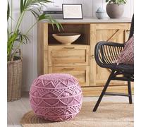 Wyld and Coco Pink Knitted Cotton Pouffe - Chunky Crochet Round Footstool Wyld and Coco Pink