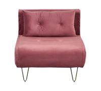 Wyld And Coco Pink Velvet 1-Seater Sofa Bed With Fold-Out Sleeper, Gold Legs, Compact Armless Design