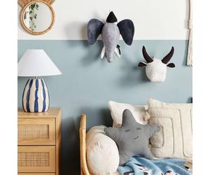 Wyld and Coco Plush Co Elephant Head Wall Decor Grey Cotton Plush Soft Ears and Hat Wyld and Coco Grey