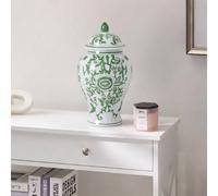 Wyld and Coco Porcelain Lidded Ginger Jar Vase White and Green Wyld and Coco White