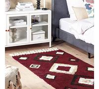 Wyld and Coco Red Cotton Area Rug 80 x 150 cm Hand Tufted Diamond Boho Tassels | Size: 80 cm x 150 cm Wyld and Coco Red 80 cm x 150 cm