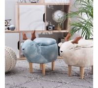 Wyld and Coco Reindeer Kids Stool Beige Upholstered Footstool With Storage Wyld and Coco Beige