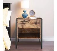 Wyld and Coco Retro Style Bedside Table with Drawer Open Front Storage Compartment in Brown Wyld and Coco Brown
