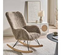 Wyld and Coco Rocking Chair - Light Taupe Faux Fur Rubberwood Skates in Beige Wyld and Coco Beige