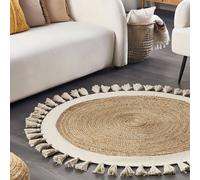 Wyld and Coco Round Beige Spiral Braided Rug 120cm Handwoven Jute and Cotton Boho | Size: 120 cm diameter Wyld and Coco Beige 120 cm diameter