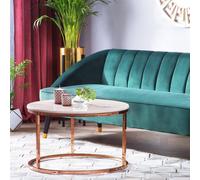 Wyld and Coco Round Coffee Table Beige Marble-Effect Top with Copper Legs Dia 70 cm in Rose Gold Wyld and Coco Rose Gold