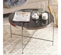 Wyld and Coco Round Coffee Table - Black Tempered Glass Top Silver Metal Legs 63cm Wyld and Coco Black