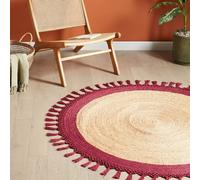 Wyld and Coco Round Jute Cotton Rug 140 cm Spiral Braided Boho Beige Red Accents | Size: 140 cm diameter Wyld and Coco Beige 140 cm diameter