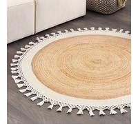 Wyld and Coco Round Jute Rug 140cm Beige and White - Handwoven Braided Spiral | Size: 140 cm diameter Wyld and Coco Beige 140 cm diameter