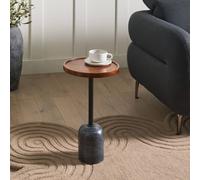 Wyld and Coco Round Side Table - Brown Mango Wood Top Black Marble Base Wyld and Coco Black